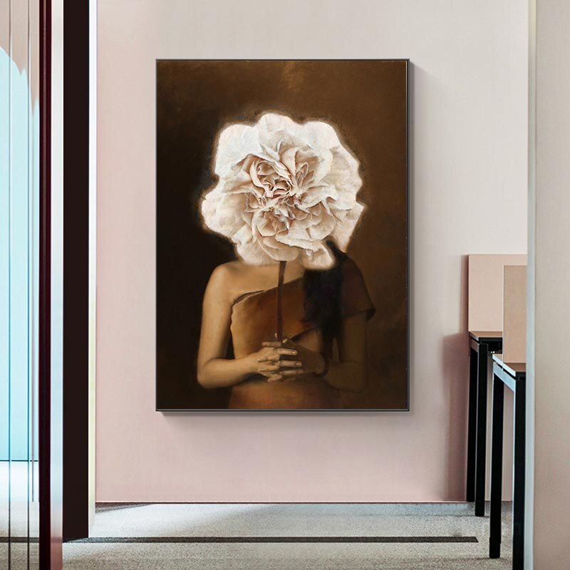 Flower Woman Canvas Wall Art - Head Design