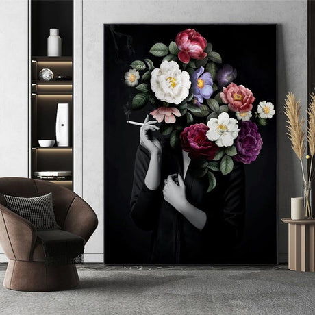 Flower Women Canvas Wall Art - Feminine Nature