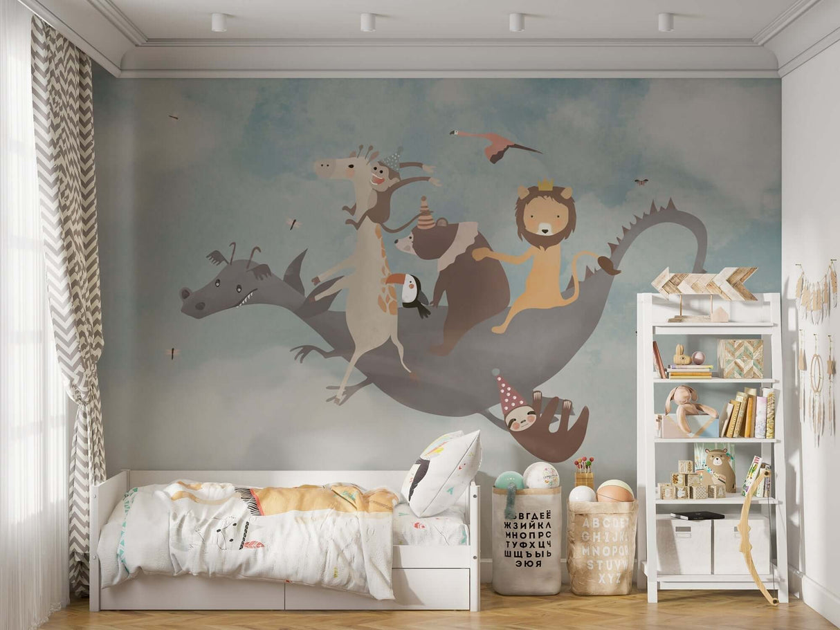 Fly Away Dino - Kids Room Wallpaper Mural-ChandeliersDecor.com