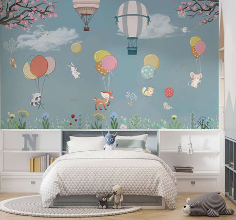 Fly with Balloons Wallpaper Mural - Colorful Wall Decor-ChandeliersDecor.com