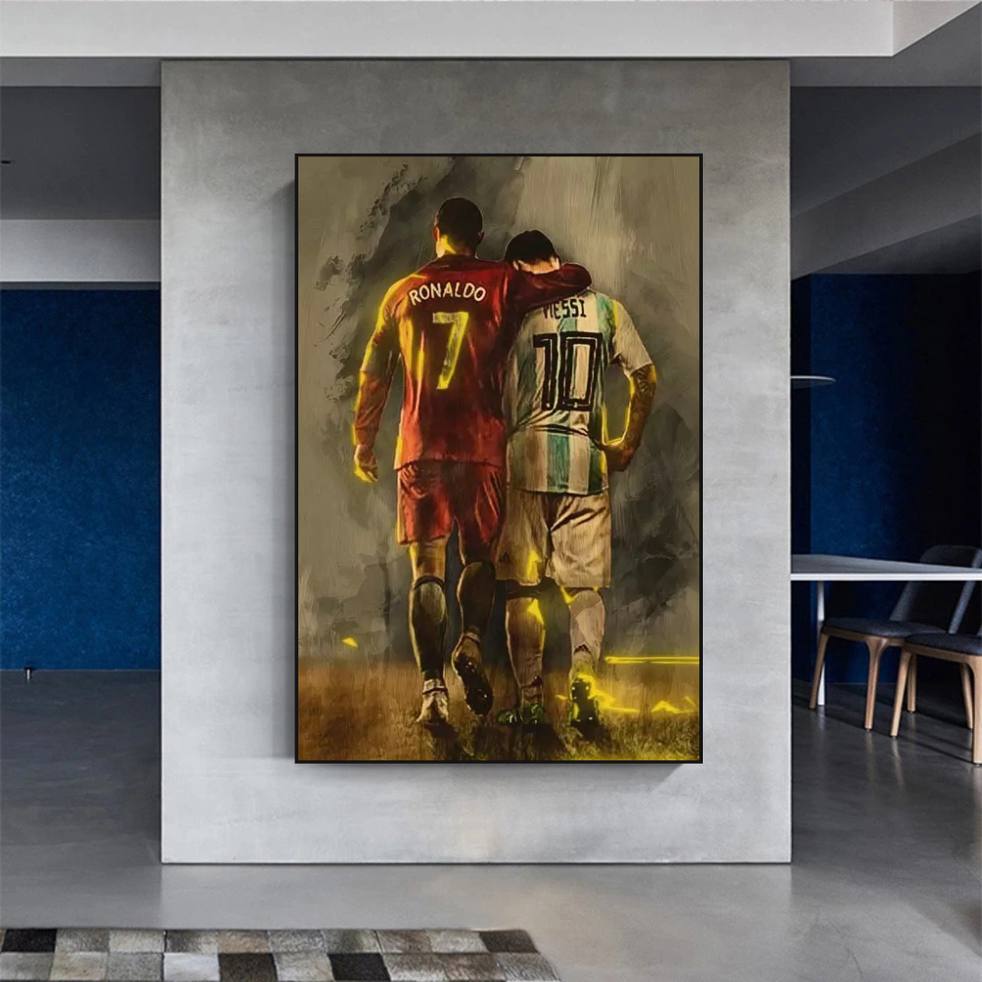 Football Stars Ronaldo and Messi Canvas Wall Art-ChandeliersDecor