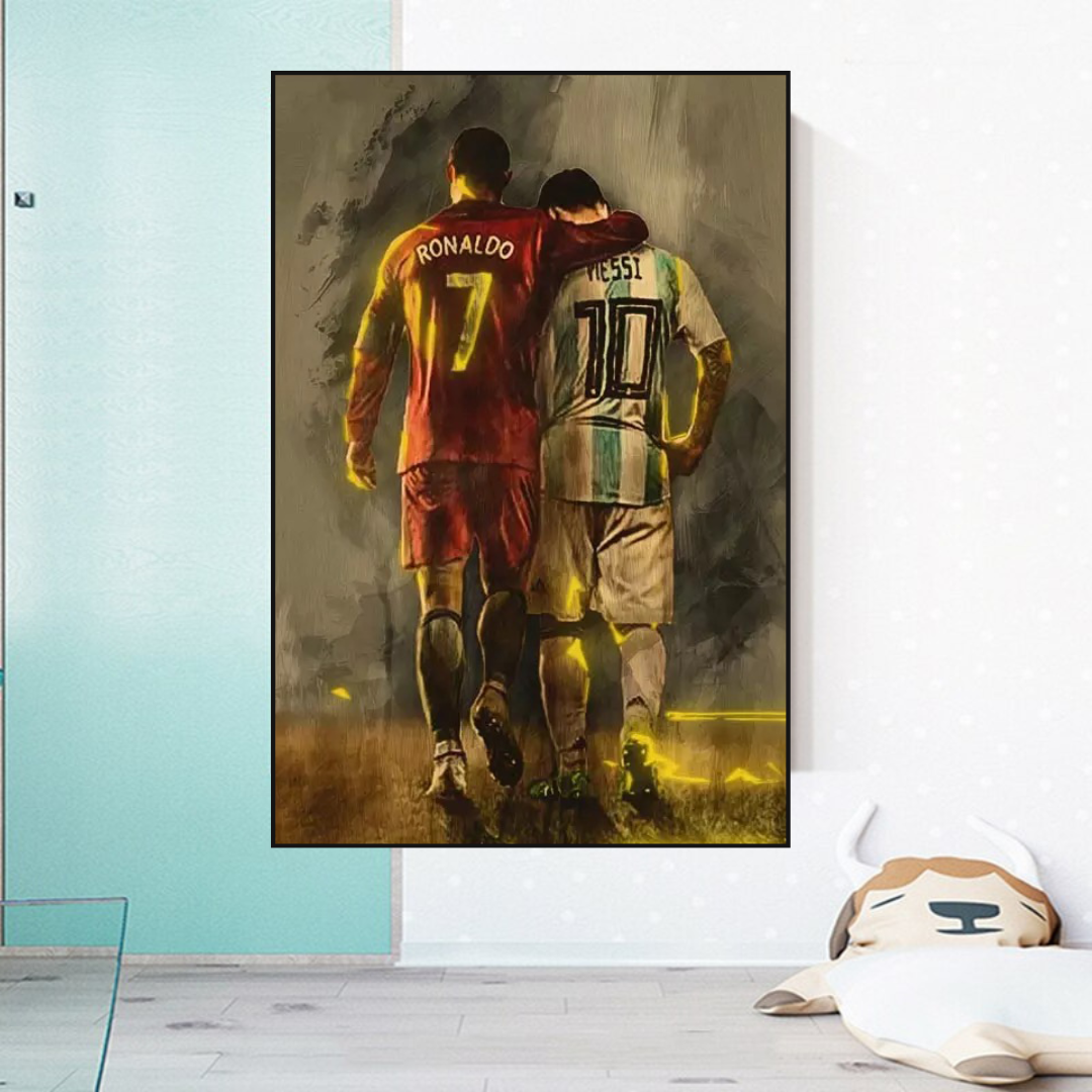 Football Stars Ronaldo and Messi Canvas Wall Art-ChandeliersDecor