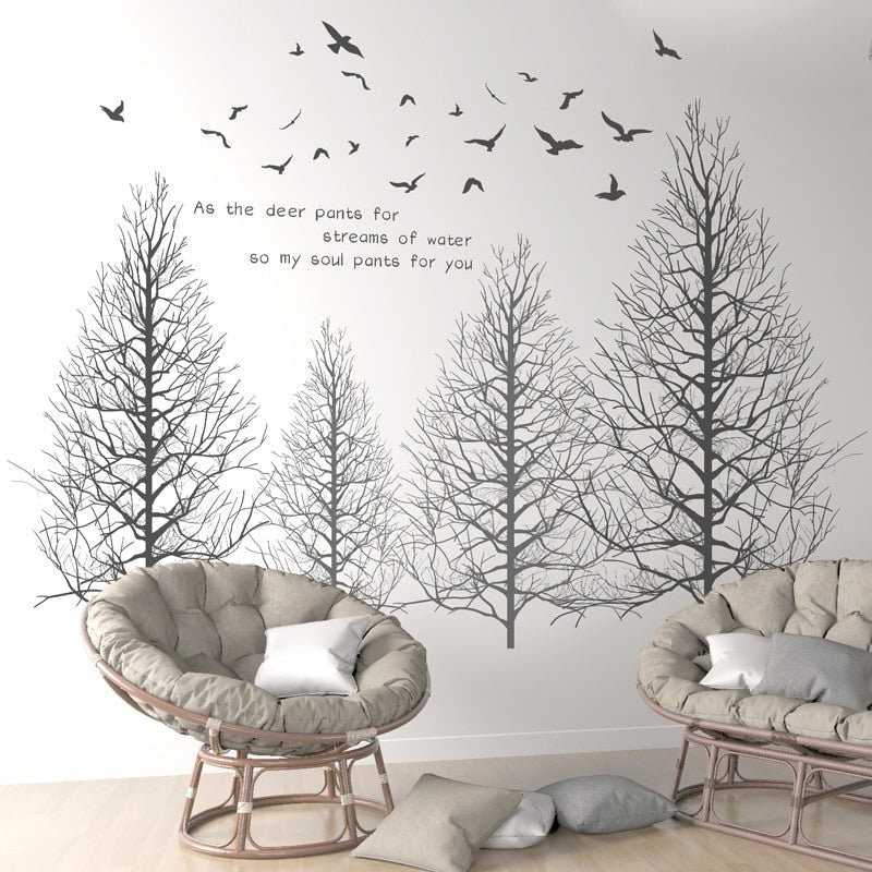 Forest Trees Wall Stickers | Tree with Birds Wall Decal | Gift for New Home