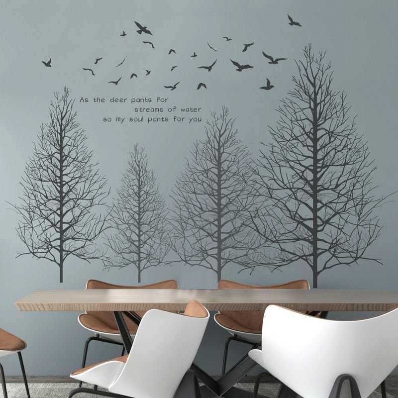 Forest Trees Wall Stickers | Tree with Birds Wall Decal | Gift for New Home