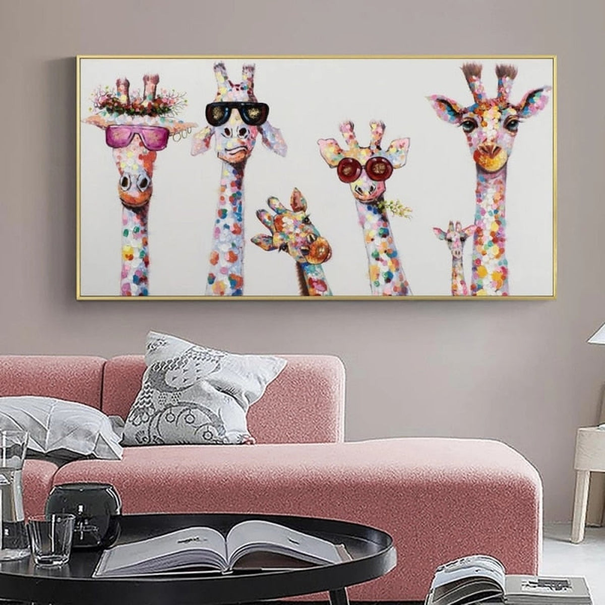 Funny Art Giraffe Family Canvas Wall Art