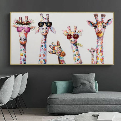 Funny Art Giraffe Family Canvas Wall Art-ChandeliersDecor