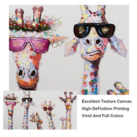 Funny Art Giraffe Family Canvas Wall Art-ChandeliersDecor