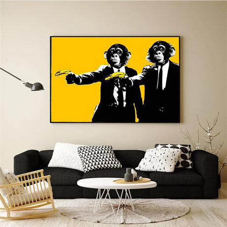 Funny Art Monkey Holding Banana Canvas Wall Art-ChandeliersDecor