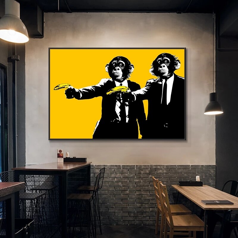 Funny Art Monkey Holding Banana Canvas Wall Art-ChandeliersDecor