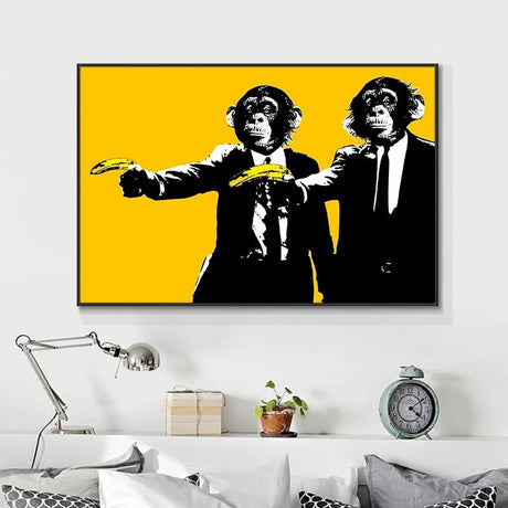 Funny Art Monkey Holding Banana Canvas Wall Art-ChandeliersDecor