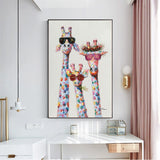 Funny Giraffe Wearing Sunglasses Canvas Wall Art-ChandeliersDecor