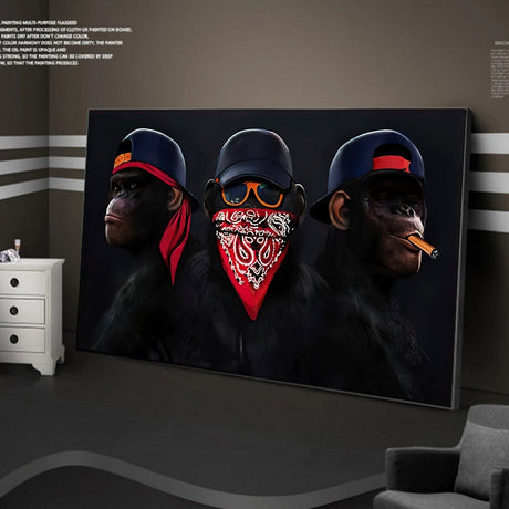 Funny Masked Monkey Smoking Canvas Wall Art-ChandeliersDecor