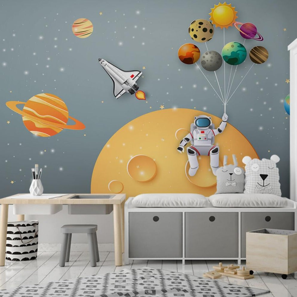 Galactic Dreams Kids Room Astronaut Wallpaper-ChandeliersDecor