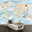GeoExplorers: Interactive Blue Theme World Map Wallpaper for Kids-ChandeliersDecor.com