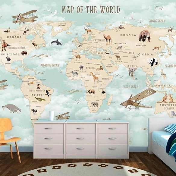 GeoExplorers: Interactive Green Theme World Map Wallpaper for Kids-ChandeliersDecor