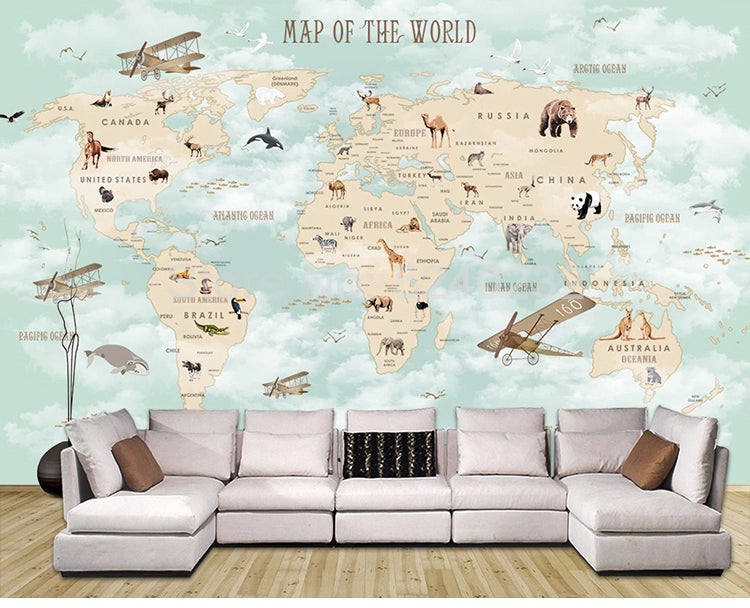 GeoExplorers: Interactive Green Theme World Map Wallpaper for Kids-ChandeliersDecor