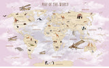 GeoExplorers: Interactive Purple Theme World Map Wallpaper for Kids-ChandeliersDecor