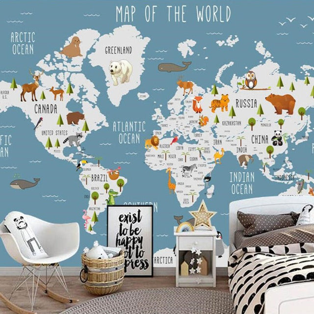 GeoExplorers: Interactive Sea Theme World Map Wallpaper for Kids-ChandeliersDecor