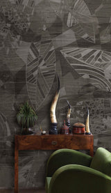 Geometric Dark Leaves Wallpaper Mural-ChandeliersDecor.com