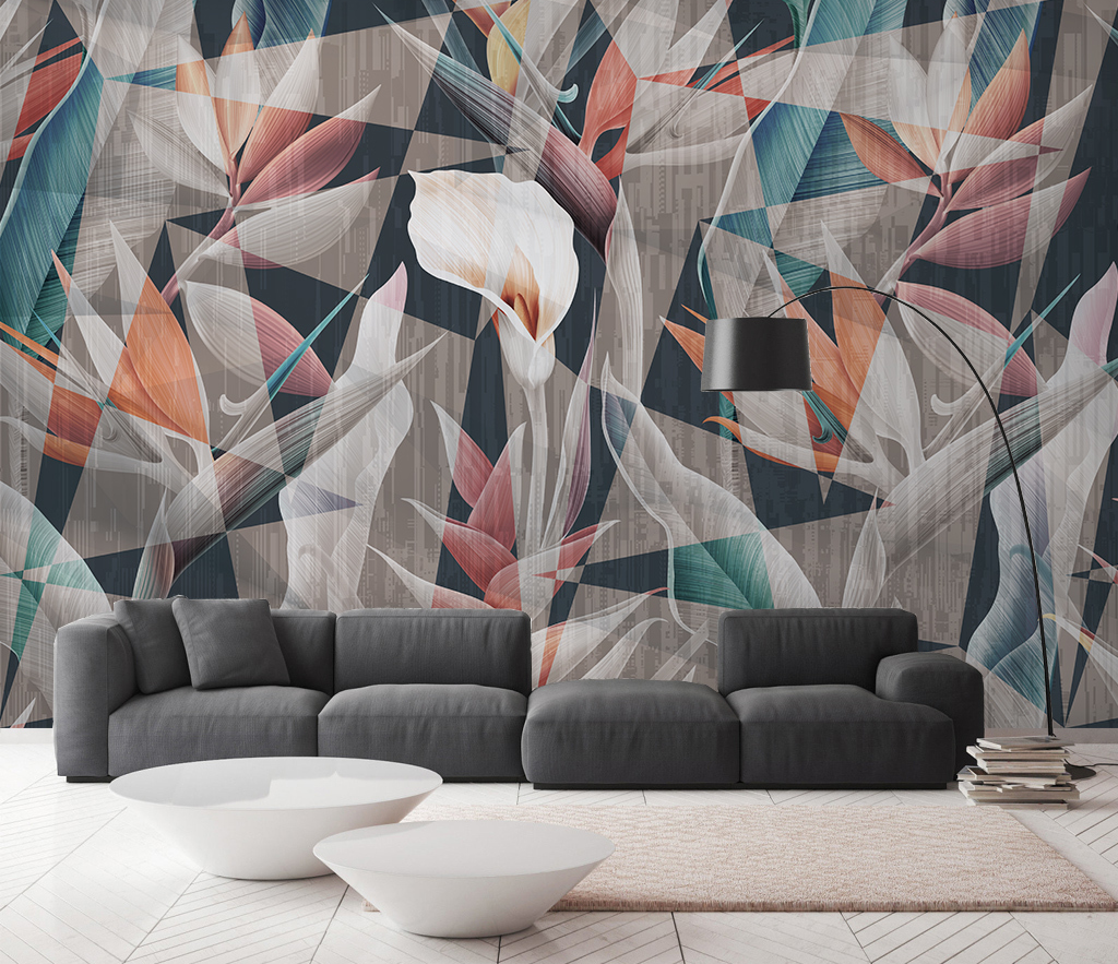 Geometric Floral Wallpaper Murals: Perfect for Modern Décor-ChandeliersDecor