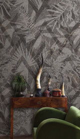 Geometric Gray Leaves Wallpaper Mural-ChandeliersDecor.com