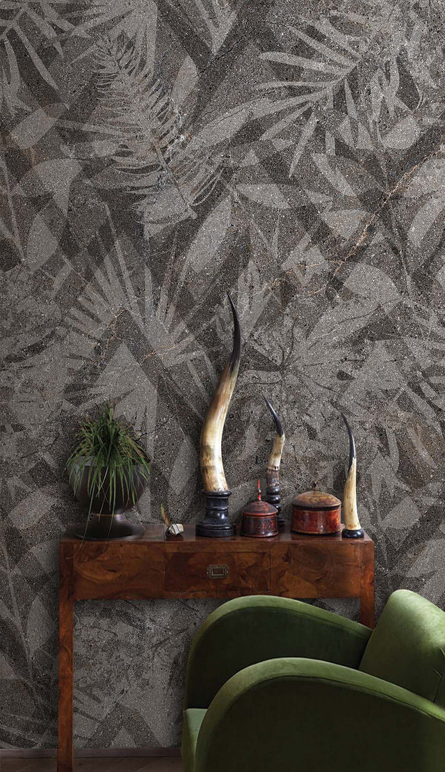 Geometric Gray Leaves Wallpaper Mural-ChandeliersDecor.com