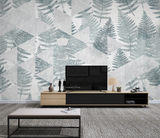 Geometric Green Leaf Pattern Wallpaper Murals-ChandeliersDecor