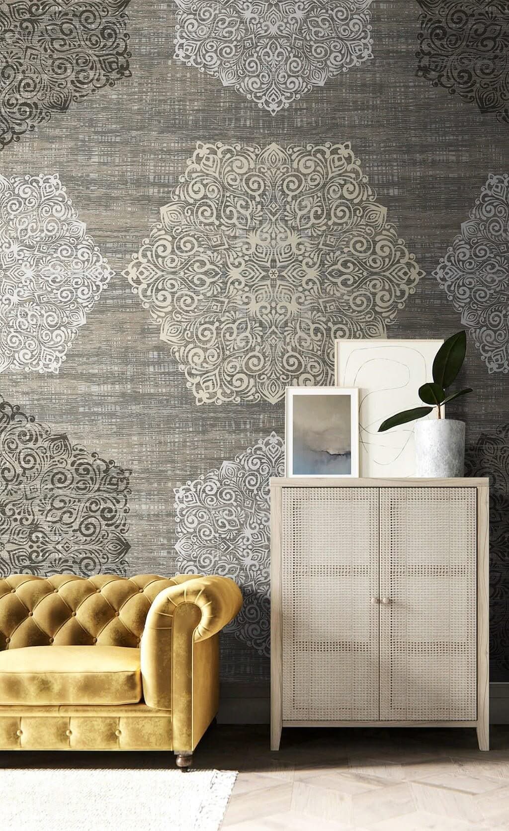 Geometric Hexagon Mandala Wallpaper Mural-ChandeliersDecor.com