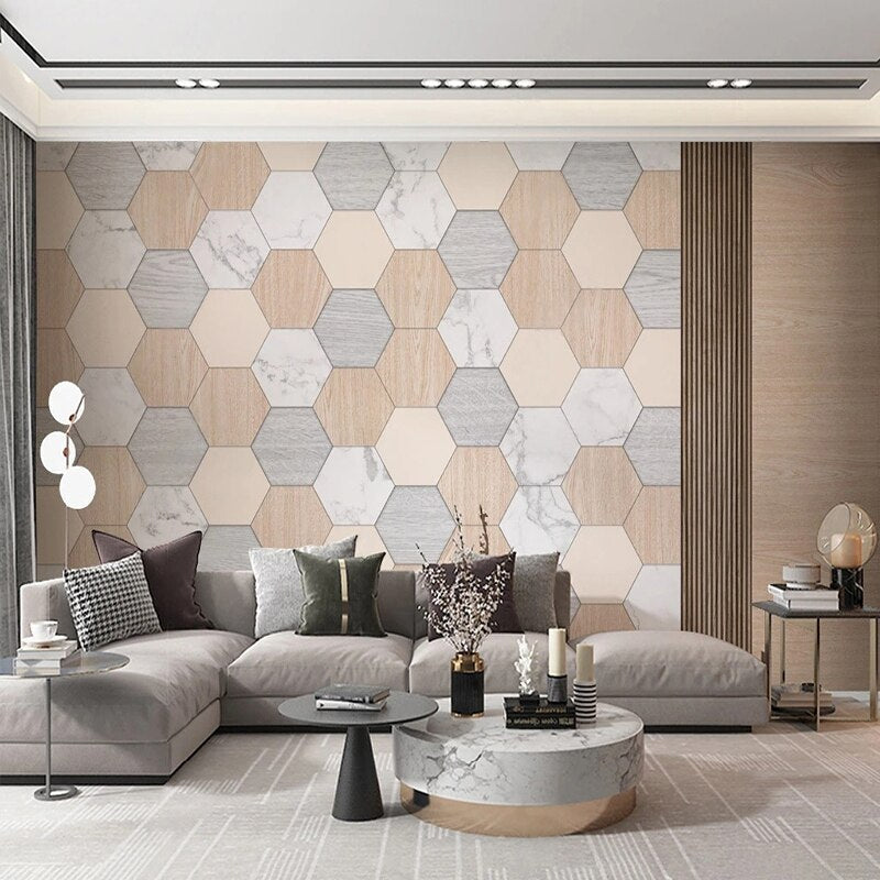 Papier peint hexagonal géométrique pour décoration murale à la maison