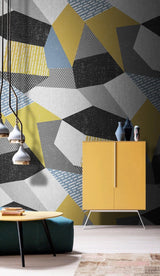 Geometric Hexagons Yellow Wallpaper Mural-ChandeliersDecor.com