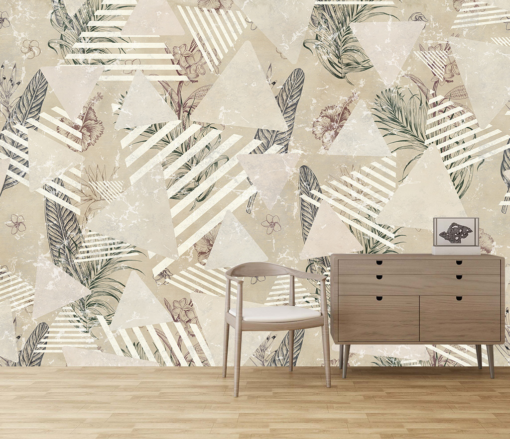 Geometric Leaf Pattern Wallpaper Murals for Wall Decor-ChandeliersDecor