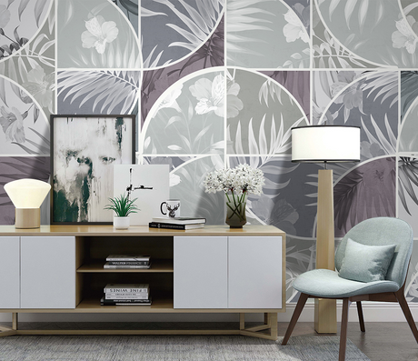 Geometric Leaf Patterned Wallpaper Murals-ChandeliersDecor