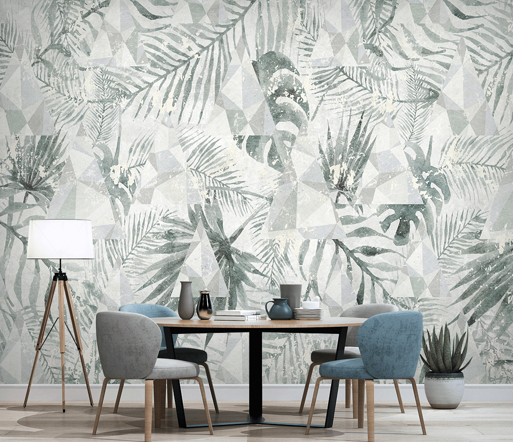 Geometric Leafs Design - Tropical Wallpaper Murals-ChandeliersDecor.com