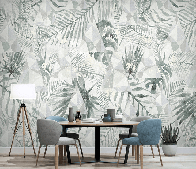 Geometric Leafs Design - Tropical Wallpaper Murals-ChandeliersDecor.com
