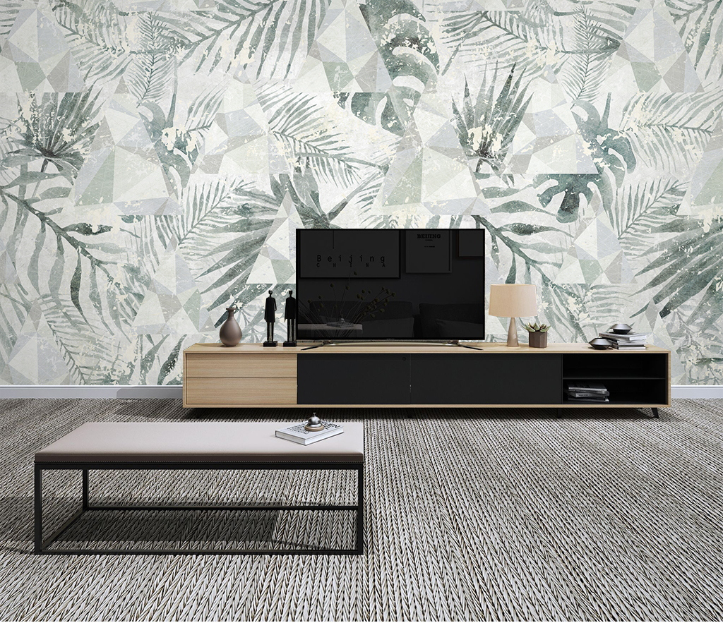 Geometric Leafs Design - Tropical Wallpaper Murals-ChandeliersDecor