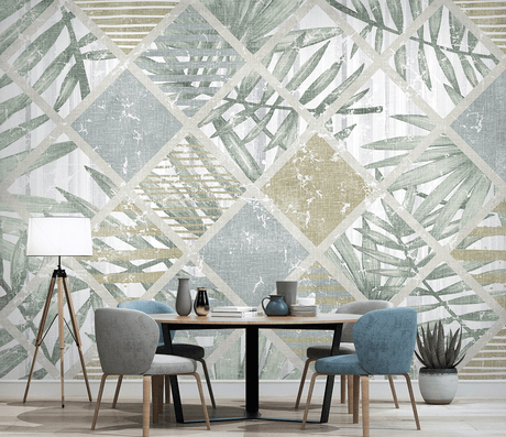 Geometric Leafs Textured Wallpaper Murals-ChandeliersDecor.com