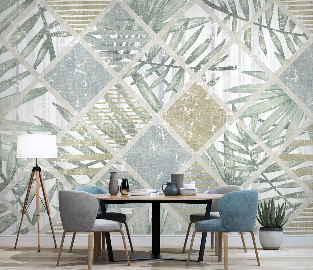 Geometric Leafs Textured Wallpaper Murals-ChandeliersDecor