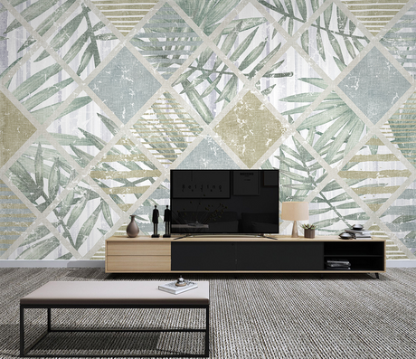 Geometric Leafs Textured Wallpaper Murals-ChandeliersDecor