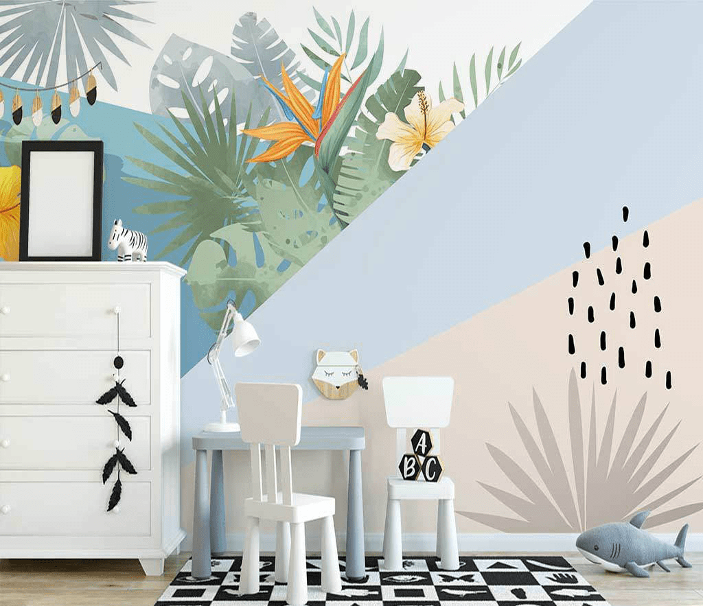 Geometric Line Leafs Wallpaper Murals-ChandeliersDecor.com