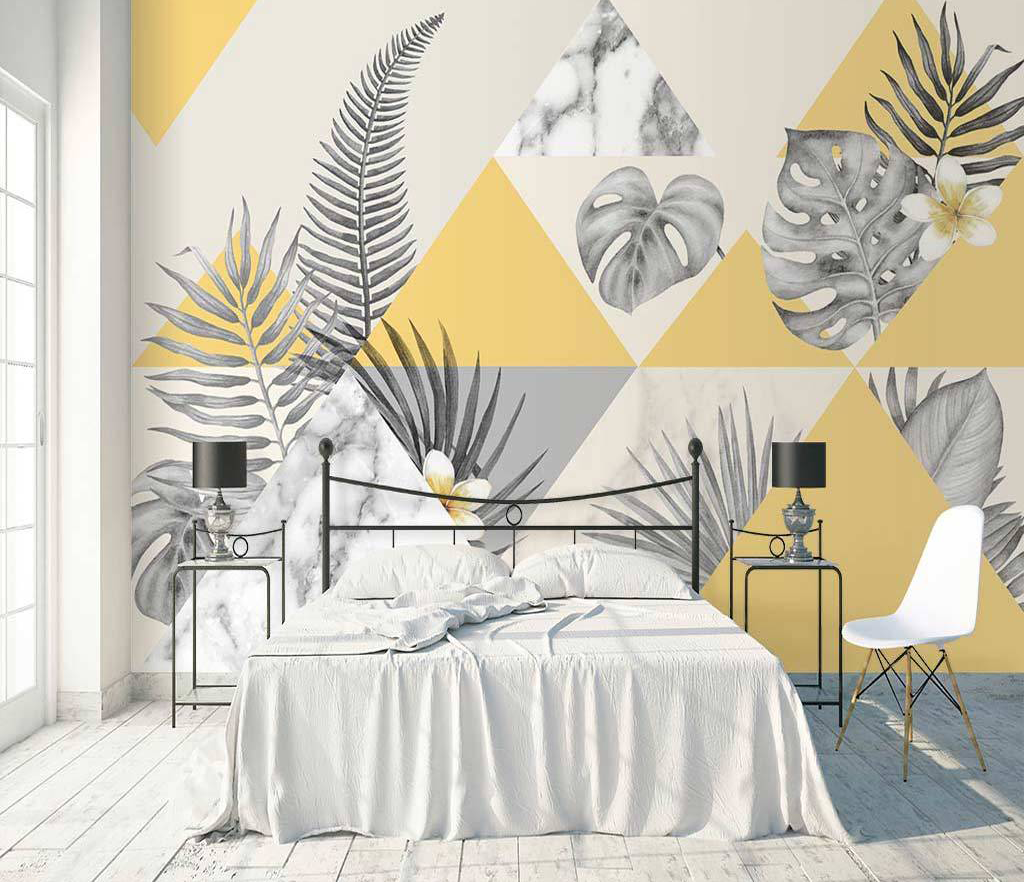 Geometric Yellows Wallpaper Murals-ChandeliersDecor