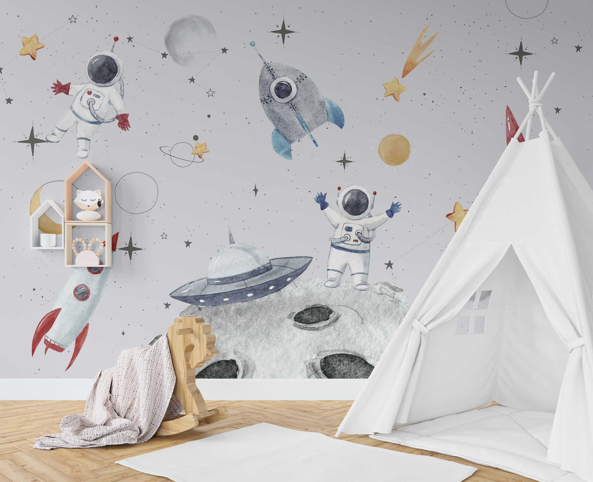 Entrez dans l'Astronaute de l'Espace : Papier Peint Mural pour Chambre d'Enfant