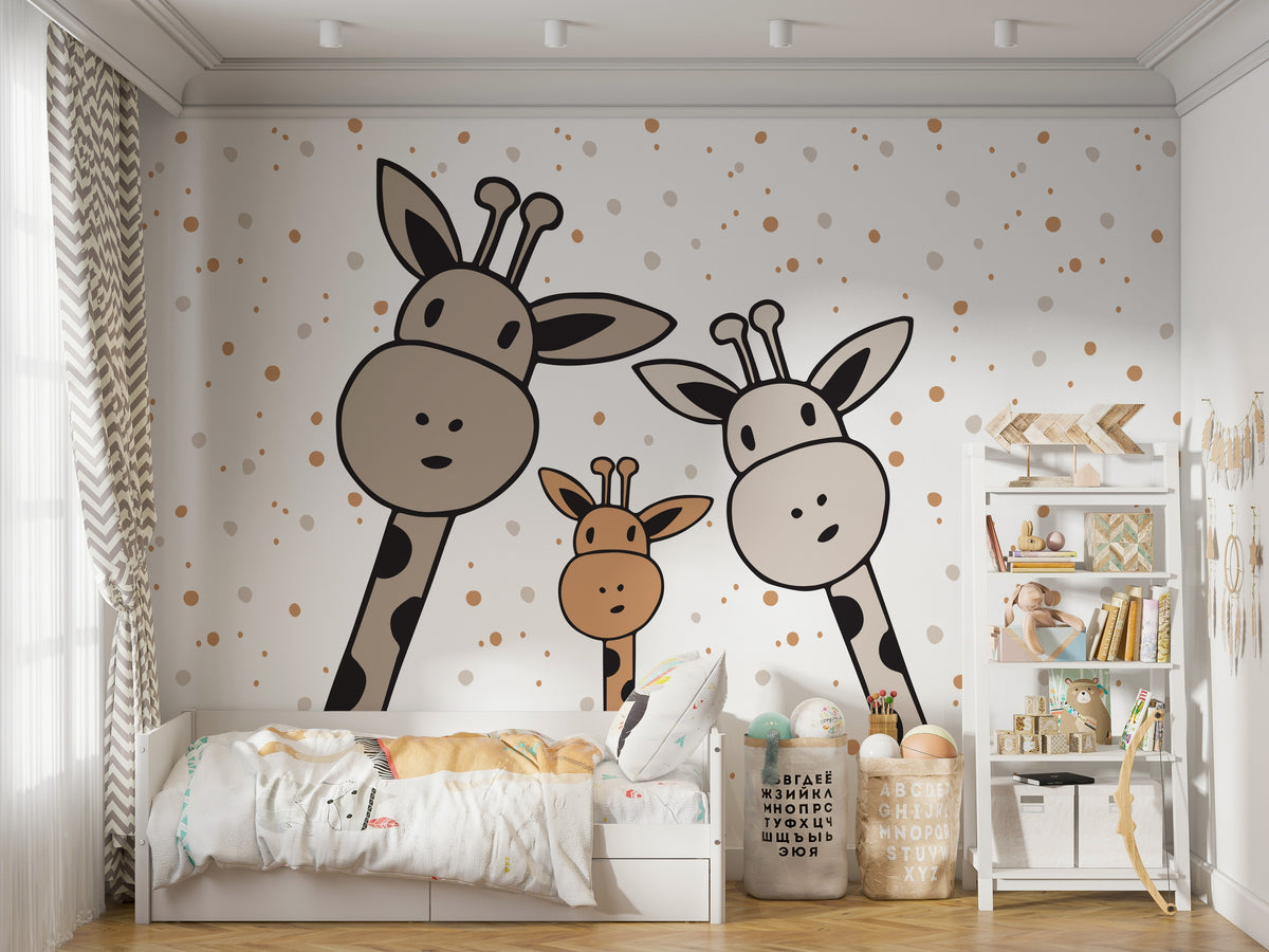 Giraffe Family: Baby Nursery Wallpaper Mural-ChandeliersDecor
