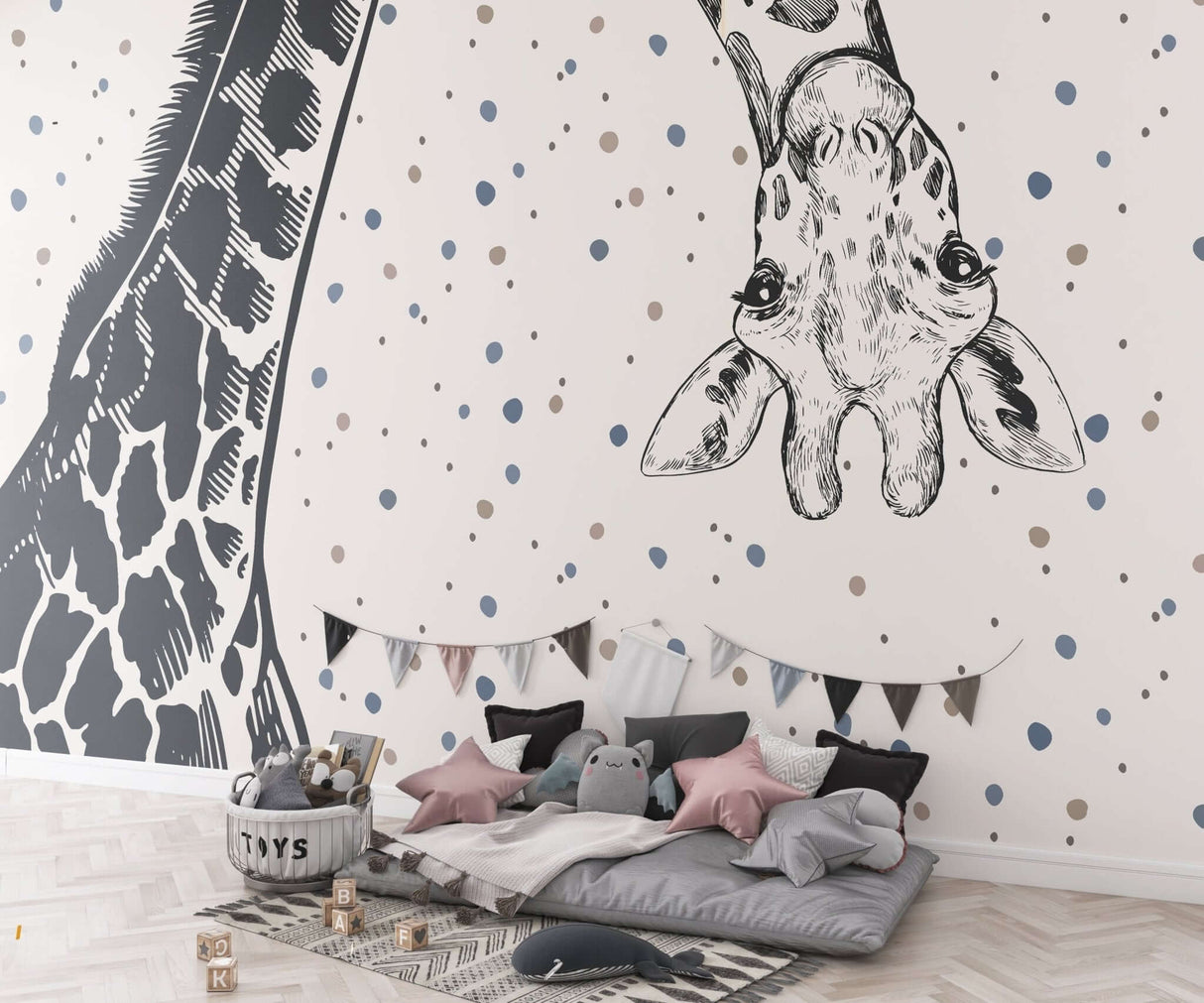 Giraffe Peek a Boo - Kids Room Wallpaper Mural-ChandeliersDecor.com