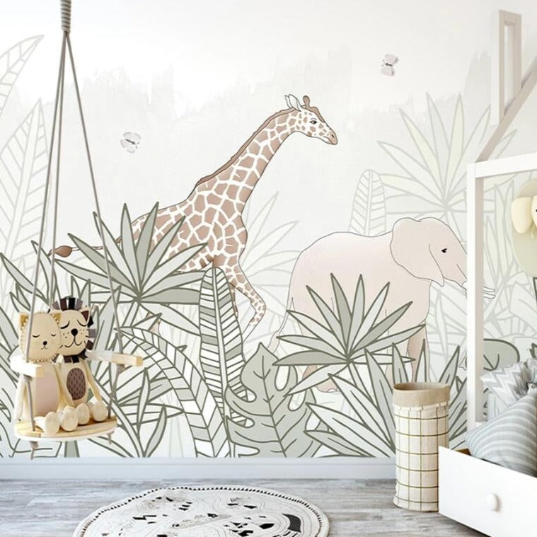 Giraffe Safari Adventure: Kids Room Wallpaper Mural-ChandeliersDecor