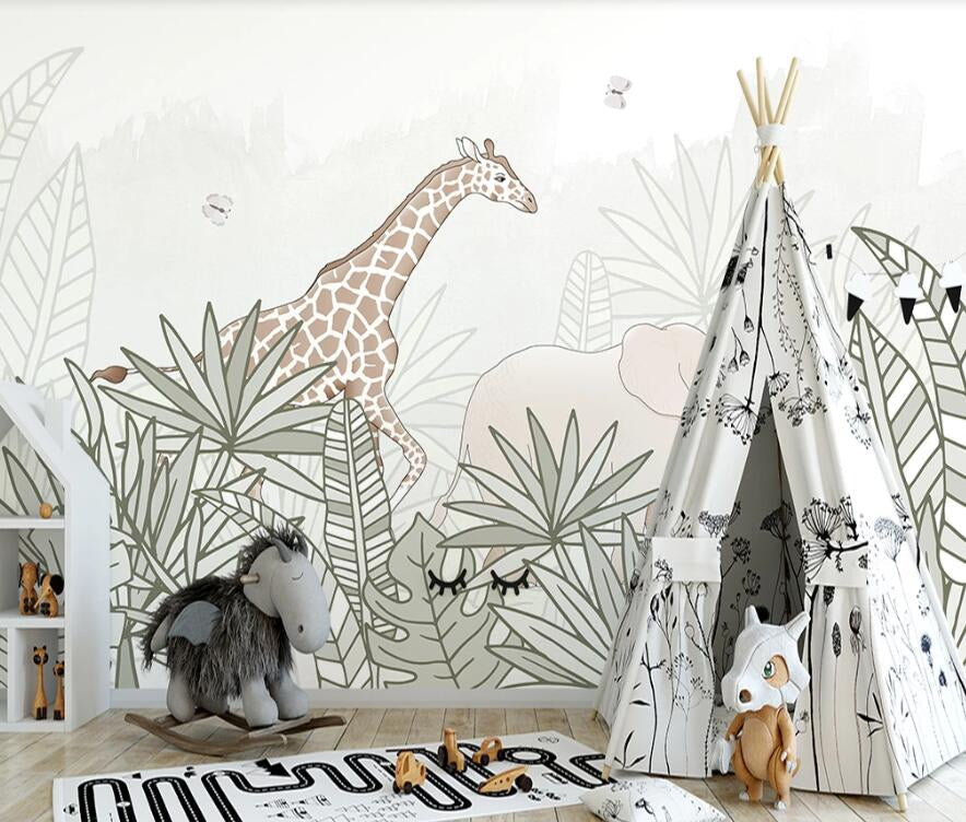 Giraffe Safari Adventure: Kids Room Wallpaper Mural-ChandeliersDecor