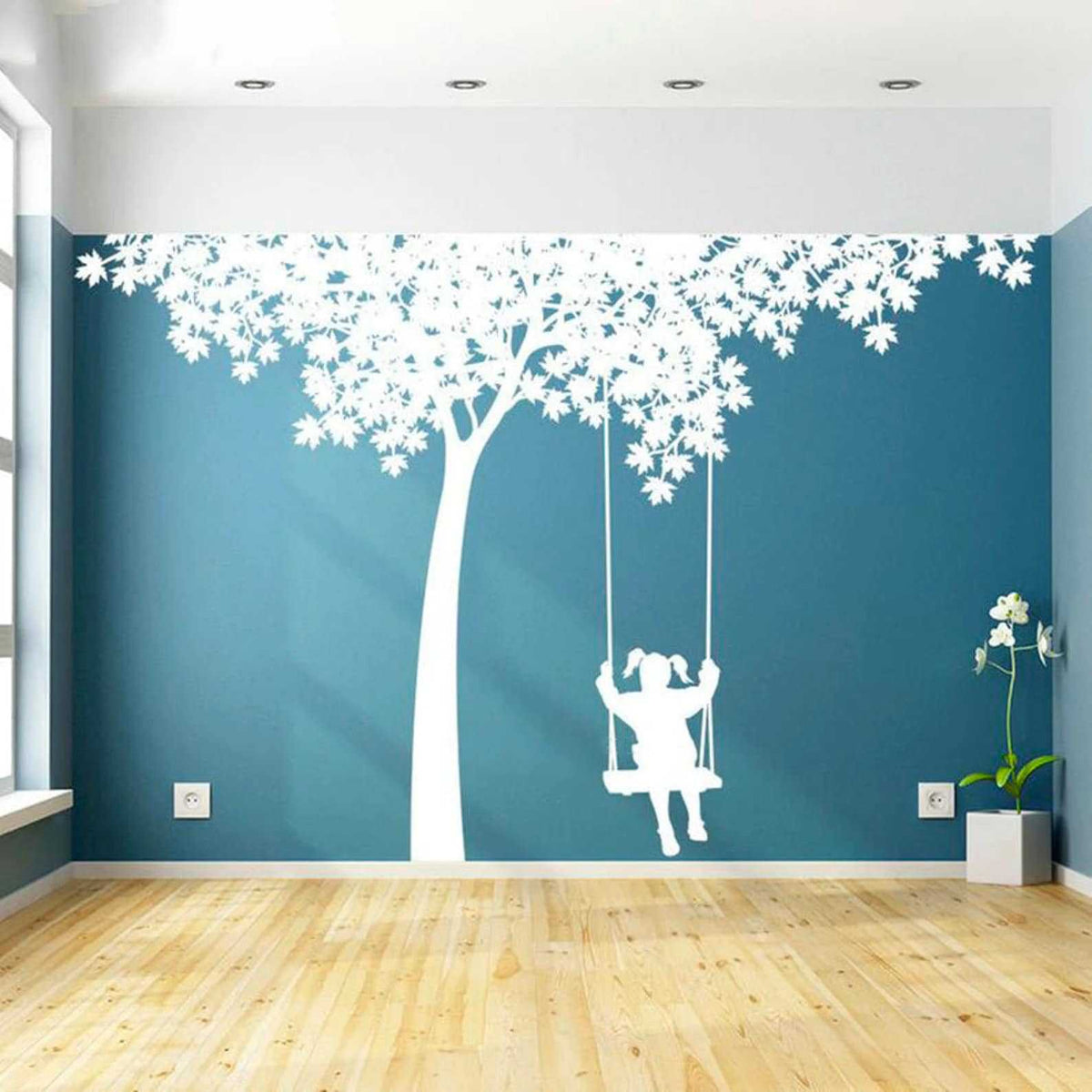 Girl on Swing Tree Wall Decal | Kindergarten Decoration Removable Stickers