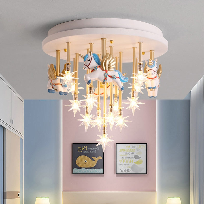 Girls Merry Go Roond Horses Ceiling Light | Kids Room Decor Lights-ChandeliersDecor