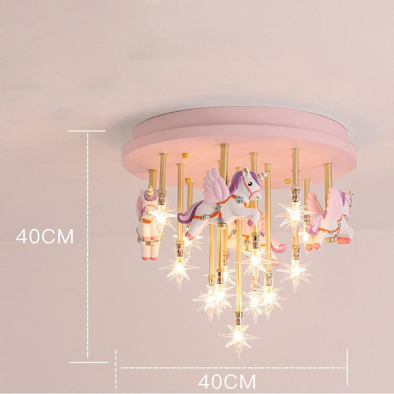 Girls Merry Go Roond Horses Ceiling Light | Kids Room Decor Lights-ChandeliersDecor