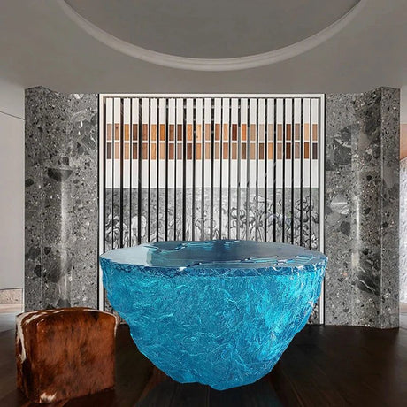 Glass Resin Rocky Glacier Designer Coffee Table-ChandeliersDecor