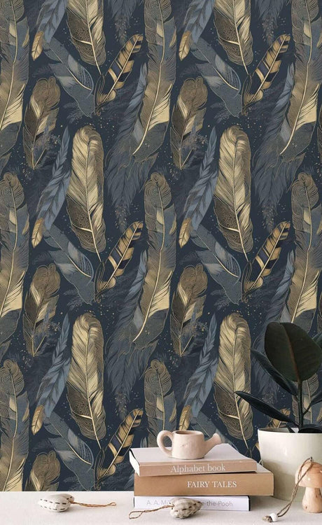 Gloden Gray Leaves Wallpaper Mural-ChandeliersDecor.com